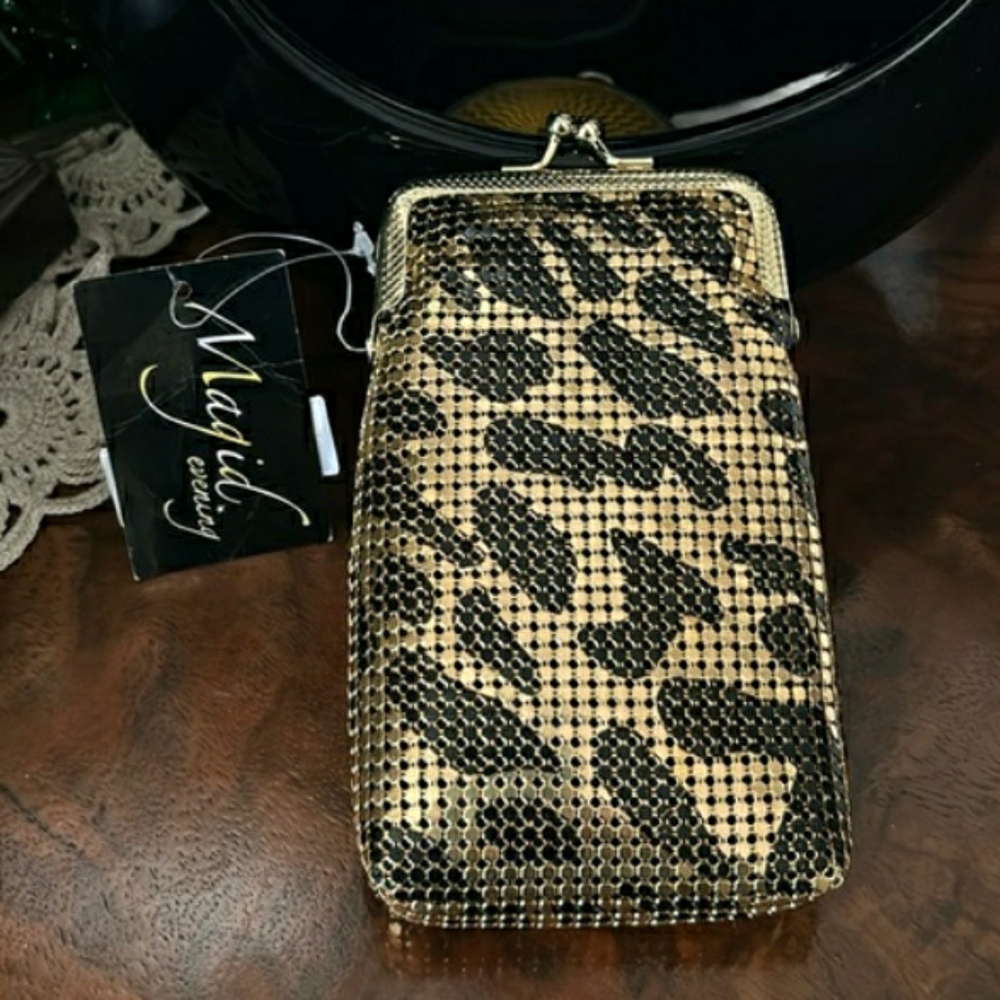 Leopard Cigarette Case Gold Black Magid Vintage Kiss Lock 🤎  NWT